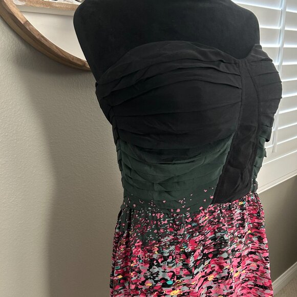 Anthropologie Charlie Jade Mini Dress 100% Silk Strapless Printed Ruched SZL - Picture 9 of 10